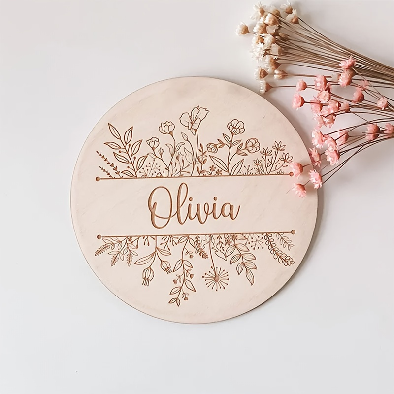 Personalized Engraved Gift - Plaque de nom gravée florale personnalisée,