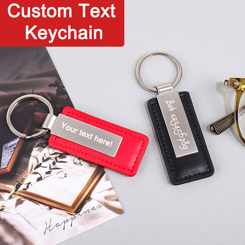Personalized Engraved Gift - Porte-clés personnalisé en cuir PU avec